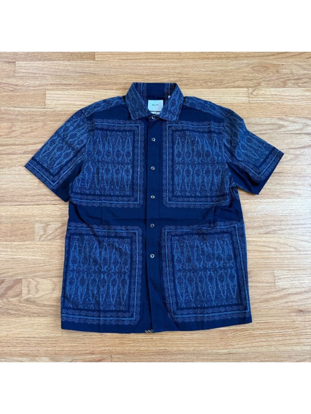 Billy Reid Blue Indigo Treme Block Short Sleeve Shirt Small